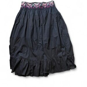 Vintage Black Embroidered/Sequin Embellished Tiered Maxi Skirt